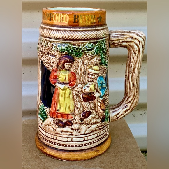 Mid Century Vtg Sapporo Japanese Beer Stein Embossed Glazed Ceramic Artwork Mug - Picture 15 of 16